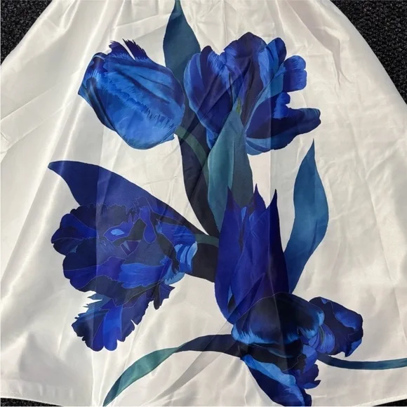 NWT Mac Duggal 21075 Strapless White Blue Floral A-Line Dress Size 14 - Picture 4 of 8